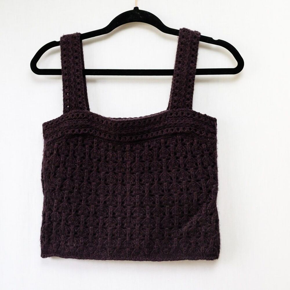 Vince Dark Plum Crochet Knit Square-Neck Camisole